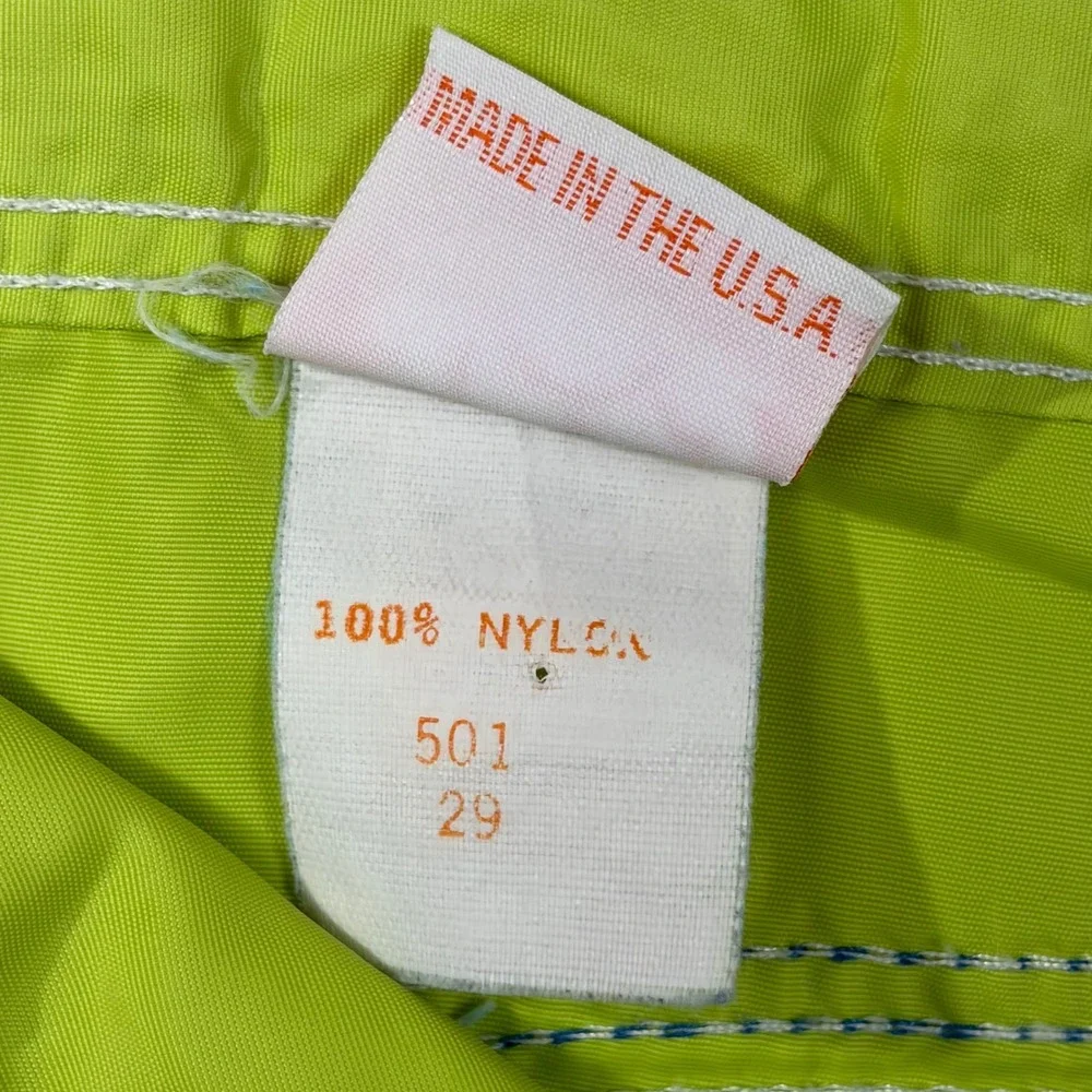 Sundek Mens Lime Green Board Shorts Size 29 Blue Rainbow Stripe Swim Trunks USA
